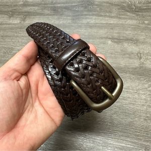 ROUNDTREE&YORKE V-Braided Leather Belt Full Grain Cowhide mens Size 38/95 brass